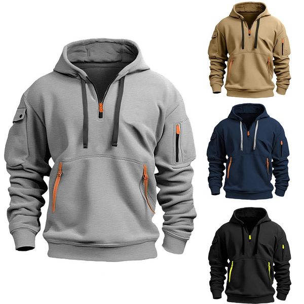 【S-5XL】Męska sportowa bluza z kapturem zapinana na zamek i wiele kieszeni-3770240