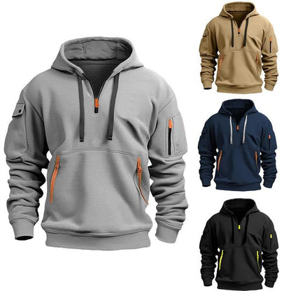 【S-5XL】Męska sportowa bluza z kapturem zapinana na zamek i wiele kieszeni-3770240