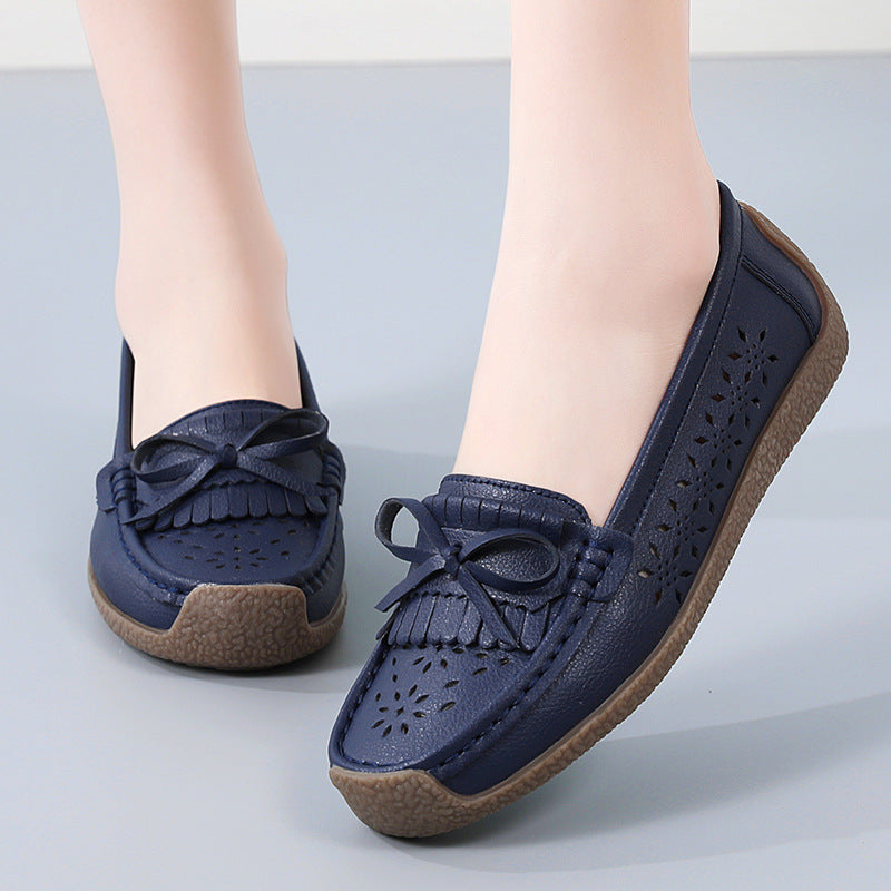 🌼Nowość w promocji👡Nowy model 2025🌼【rozmiary 35–44】Letnie damskie buty skórzane z ażurowym wzorem i frędzlami, przewiewne i wygodne