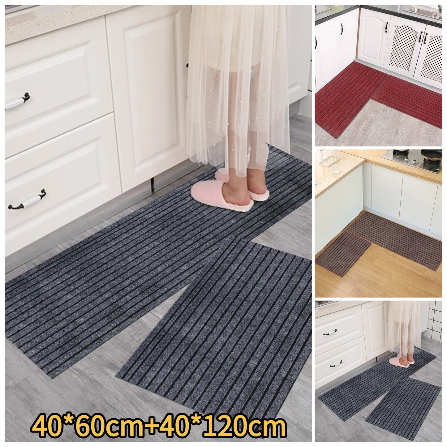 💥(40*60cm+40*120cm) Protuklizna podloga za kuhinju s protukliznim prugama, upija vodu i ulje.