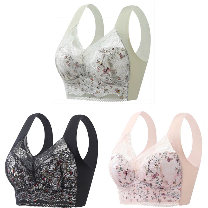 🔥【3 sztuki】💕🎁Duży biustonosz bezszwowy z jedwabiu lodowego, ultracienki, oddychający i regulowany [40 kg-100 kg]