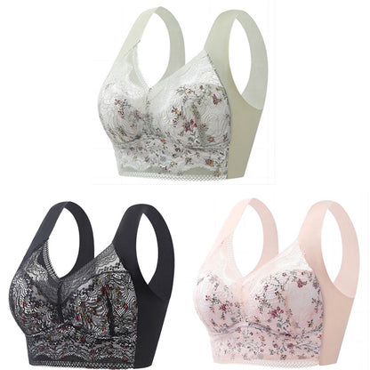 🔥【3 sztuki】💕🎁Duży biustonosz bezszwowy z jedwabiu lodowego, ultracienki, oddychający i regulowany [40 kg-100 kg]