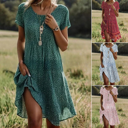 🛒📣【Ostatni dzień promocji】💖【S-3XL】👗Nowa sukienka codzienna z okrągłym dekoltem i nadrukiem na wiosnę i lato 2025