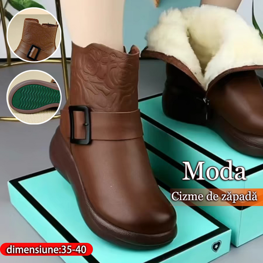 【35-40】Nowe buty zimowe z grubą podeszwą i okrągłymi noskami z prawdziwej skóry 3842552