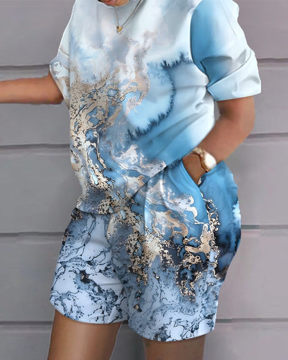 🔥【50% ZNIŻKI】😍 【S-4XL】Letni, duży, luźny, swobodny komplet z nadrukiem (top + spodenki)