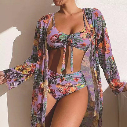 👙☀️【S-2XL】【3-częściowy zestaw】Nowy zestaw strojów kąpielowych 3-częściowy 2025 z modną chustą