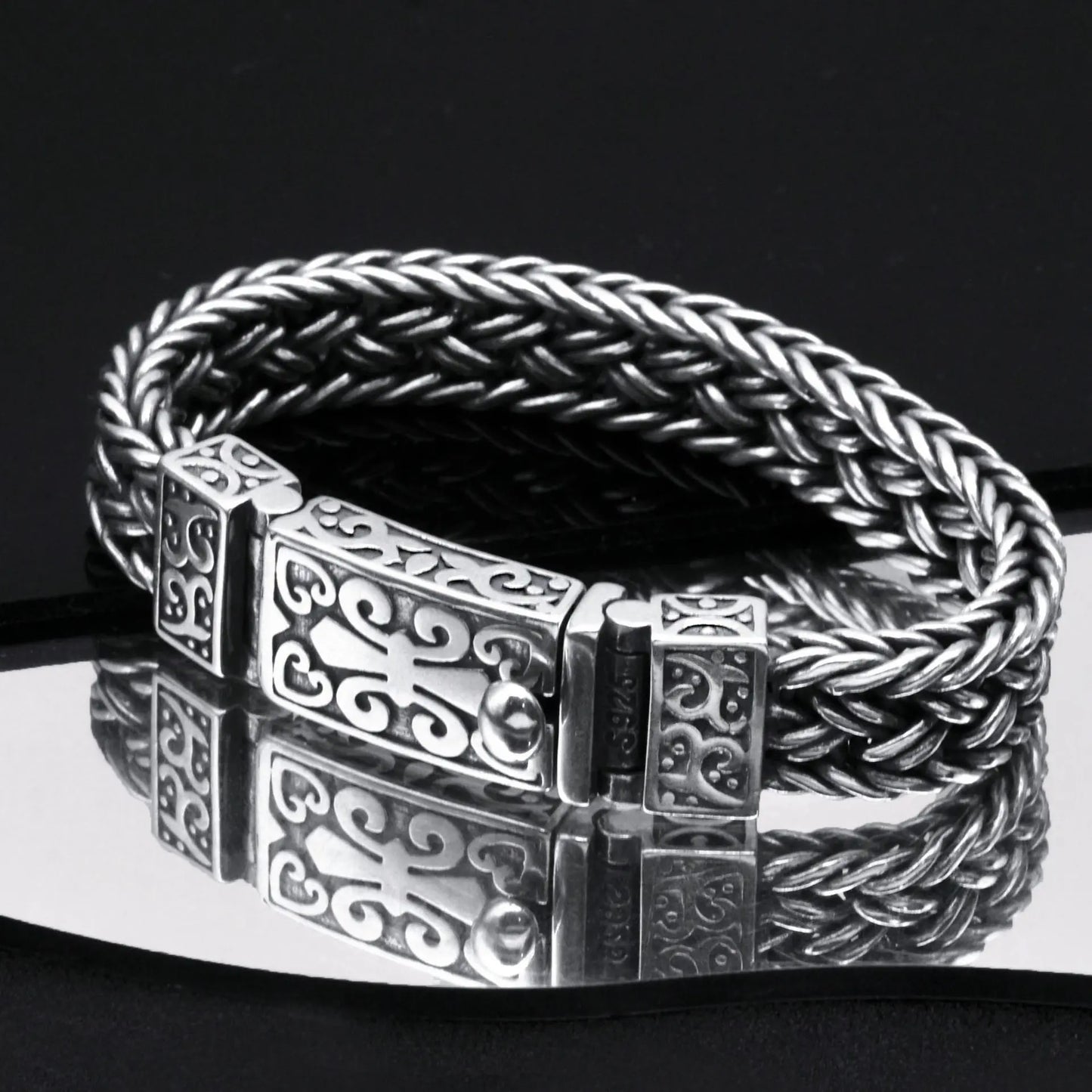 ✨✨Muške narukvice od 925 srebra, ručno tkane, široke i debele, trendi retro stil