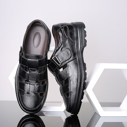 👞【38-48】2025 Letnie męskie skórzane oddychające, puste, antypoślizgowe, codzienne sandały
