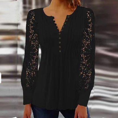 【HOT🎁🔥💥】【40-80KG】Nowy koronkowy V-neck long-sleeved top nie jest łatwy do pill, miękkie i nie przebić skórę, wszechstronny i smukły