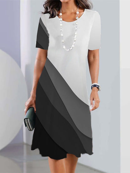 👗2024 damska elegancka sukienka z nadrukiem i okrągłym dekoltem 3668430