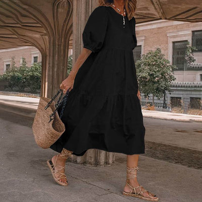 👗Nowość w magazynie [S-5XL] Naturalna bawełniana i lniana sukienka letnia w stylu boho dla kobiet, sukienka retro z okrągłym dekoltem -