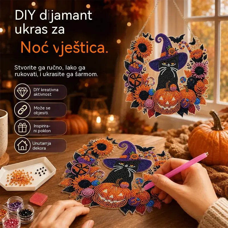 🎃🍂Dekoracija prozora za Noć vještica DIY dijamantna slika, 4 vesela uzorka, veličina 25×25 cm