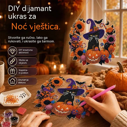 🎃🍂Dekoracija prozora za Noć vještica DIY dijamantna slika, 4 vesela uzorka, veličina 25×25 cm