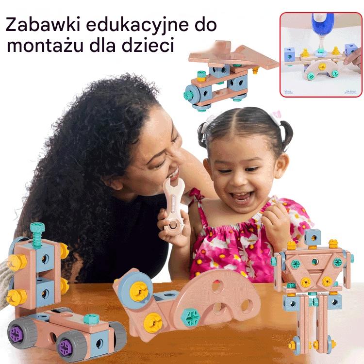 【103 części】🌈Zabawka DIY: Zabawka edukacyjna zawierająca proste klocki, zabawki, skrzynkę z narzędziami i wiertarkę.