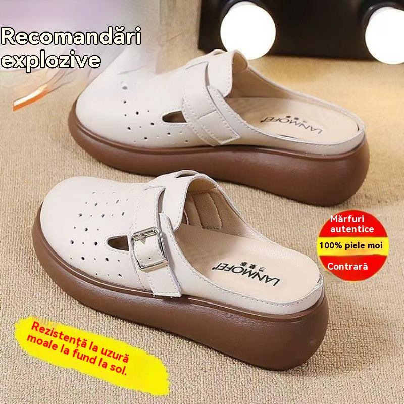 👡【35-40】Nowy letni styl: ręcznie szyte sandały damskie z grubej podeszwy z prawdziwej skóry - antypoślizgowe i oddychające