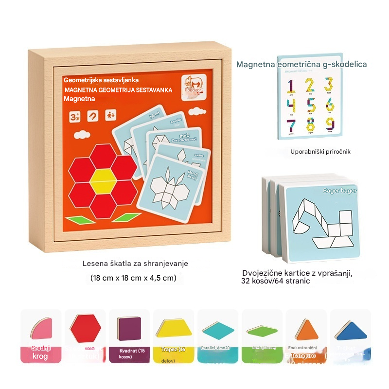 👶🌈🧩【128 kosov】🔥Magnetna lesena sestavljanka tangram, izobraževalna igrača za otroke, ki spodbuja razmišljanje.