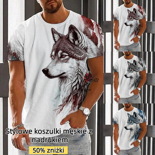 (Za pobraniem) 【S-6XL】 Modny letni męski T-shirt z nadrukiem Wolf King_3616504