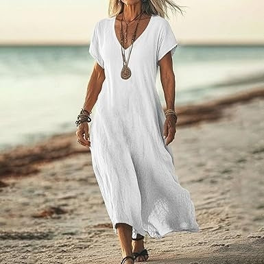 👗🎁💖【S-5XL】Ženska haljina od pamuka i lana s puf rukavima i gumbima