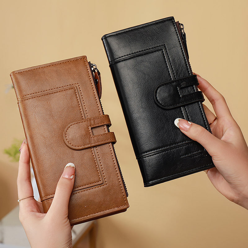 ✨👜 Damski portfel z prawdziwej skóry w stylu vintage, zapinany na podwójny zamek i z wieloma przegródkami na karty 3845321
