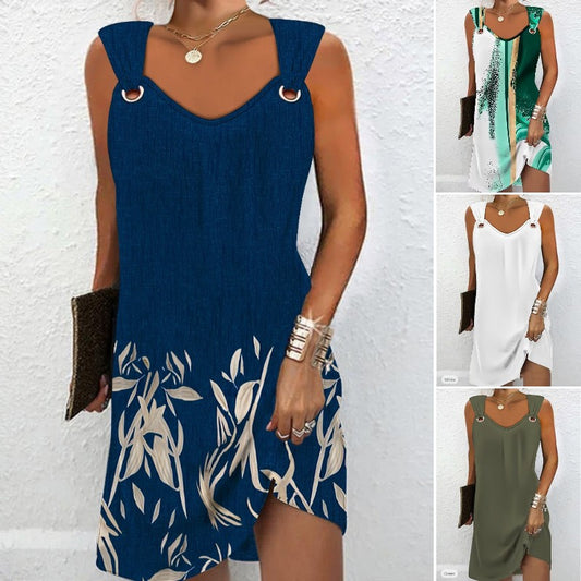 Promocja 50% taniej🔥Nowa sukienka bez rękawów z dekoltem w serek na wiosnę i lato 2025, ozdobiona metalowymi guzikami