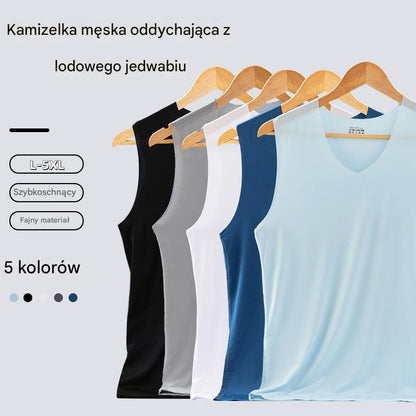 ❄️🆒【Kup 3, otrzymaj 2 gratis – razem 5 sztuk 🔥】【L–5XL】Letni męski podkoszulek z jedwabiu lodowego, bezszwowy, cienki, w dużych rozmiarach