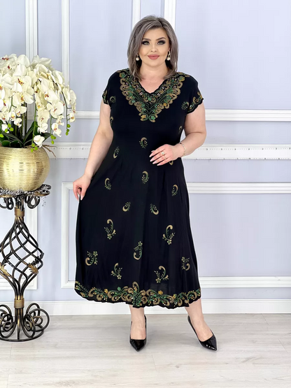 【S-5XL】2025 Elegancka sukienka z nadrukiem i haftem