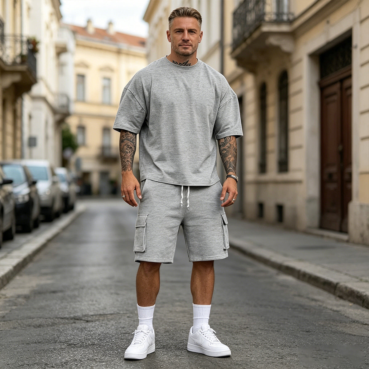 👖【Płatność przy odbiorze】Męski 2-częściowy letni zestaw sportowy – wygodna koszulka z krótkim rękawem i spodenki na co dzień i do domu