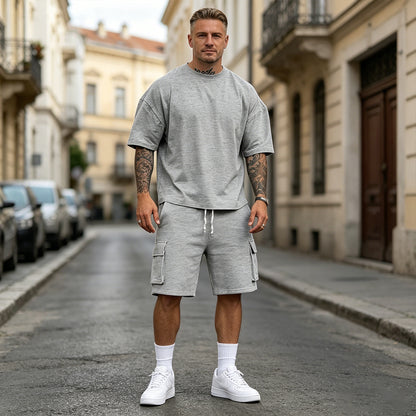 👖【Płatność przy odbiorze】Męski 2-częściowy letni zestaw sportowy – wygodna koszulka z krótkim rękawem i spodenki na co dzień i do domu