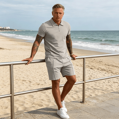 💥【Rozmiary S-3XL】Męski letni jednolity, uniwersalny i prosty casualowy zestaw dwuczęściowy 【koszulka z krótkim rękawem + krótkie spodenki】