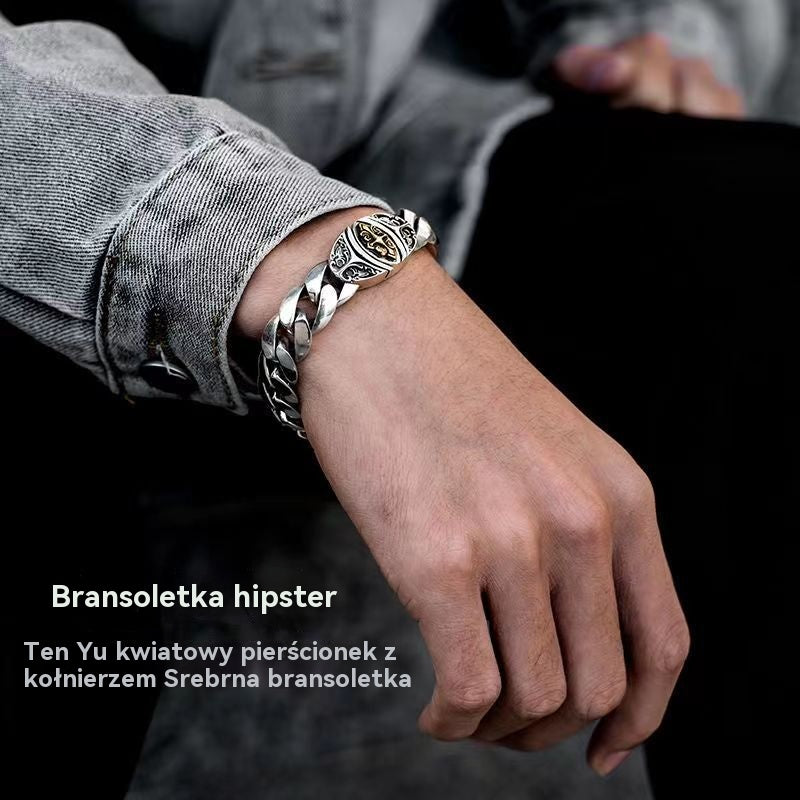 🔥【Pierwsza oferta specjalna】Męska bransoletka z głównym krzyżem ze srebra próby 925