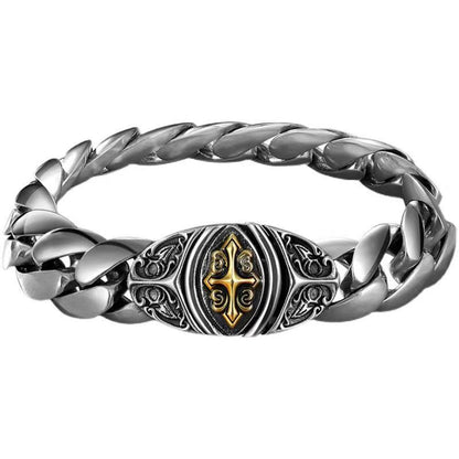 🔥【Pierwsza oferta specjalna】Męska bransoletka z głównym krzyżem ze srebra próby 925