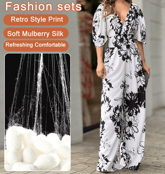 🔥👗 Nowy modny, luźny kombinezon z wysokim stanem i nadrukiem-3675620