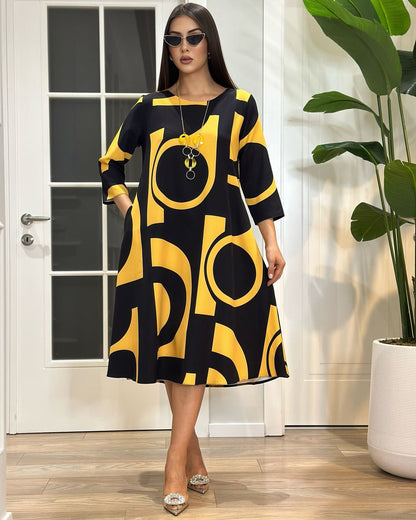 【50% zniżki】【S-5XL】👗Nowa elegancka sukienka w geometryczne linie