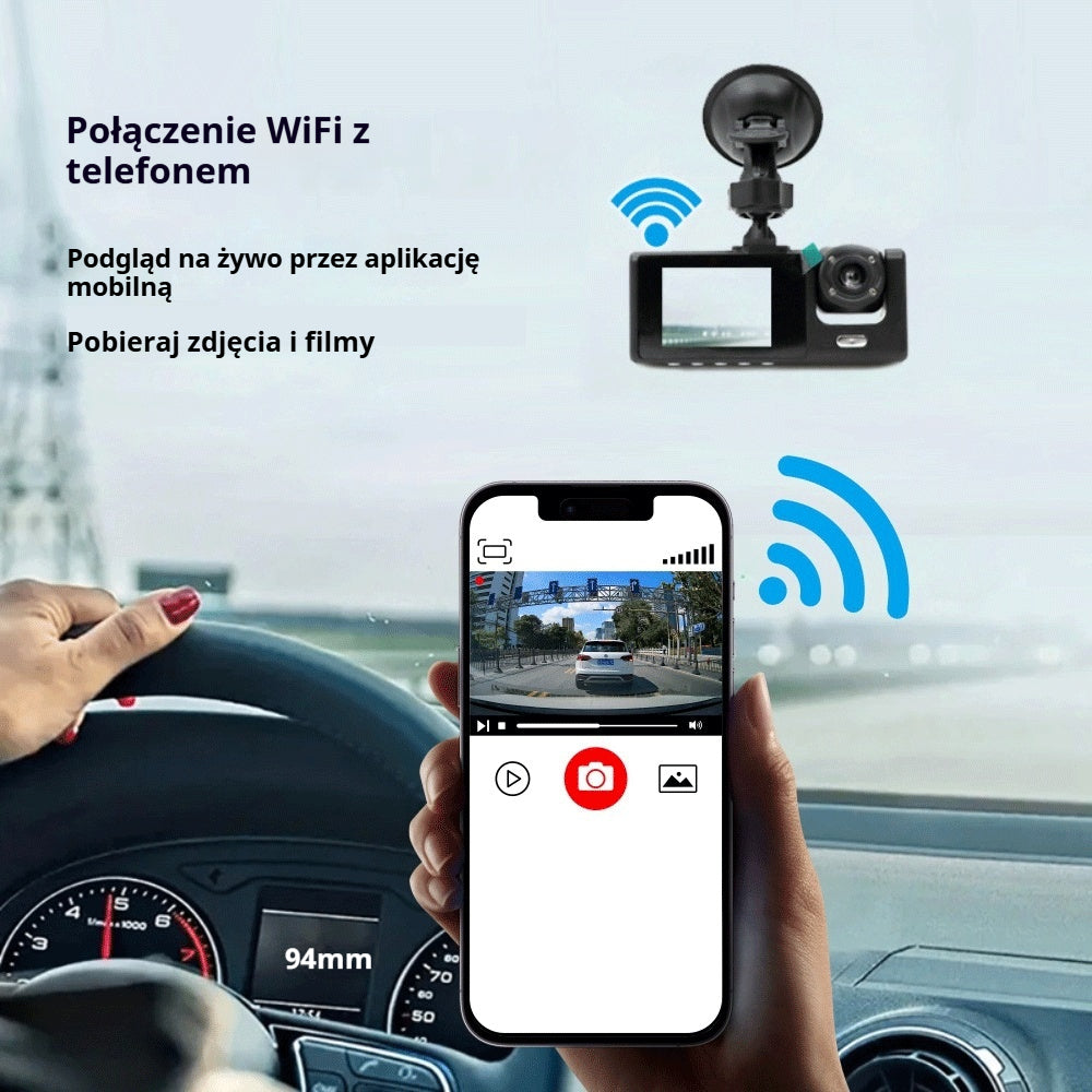 Rejestrator jazdy samochodowy | Full HD 1080p | Z kamerą cofania