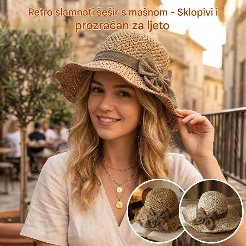 🎀🎀 50% POPUSTA 👒 | Retro slamnati šešir s mašnom – sklopivi i prozračan za ljeto
