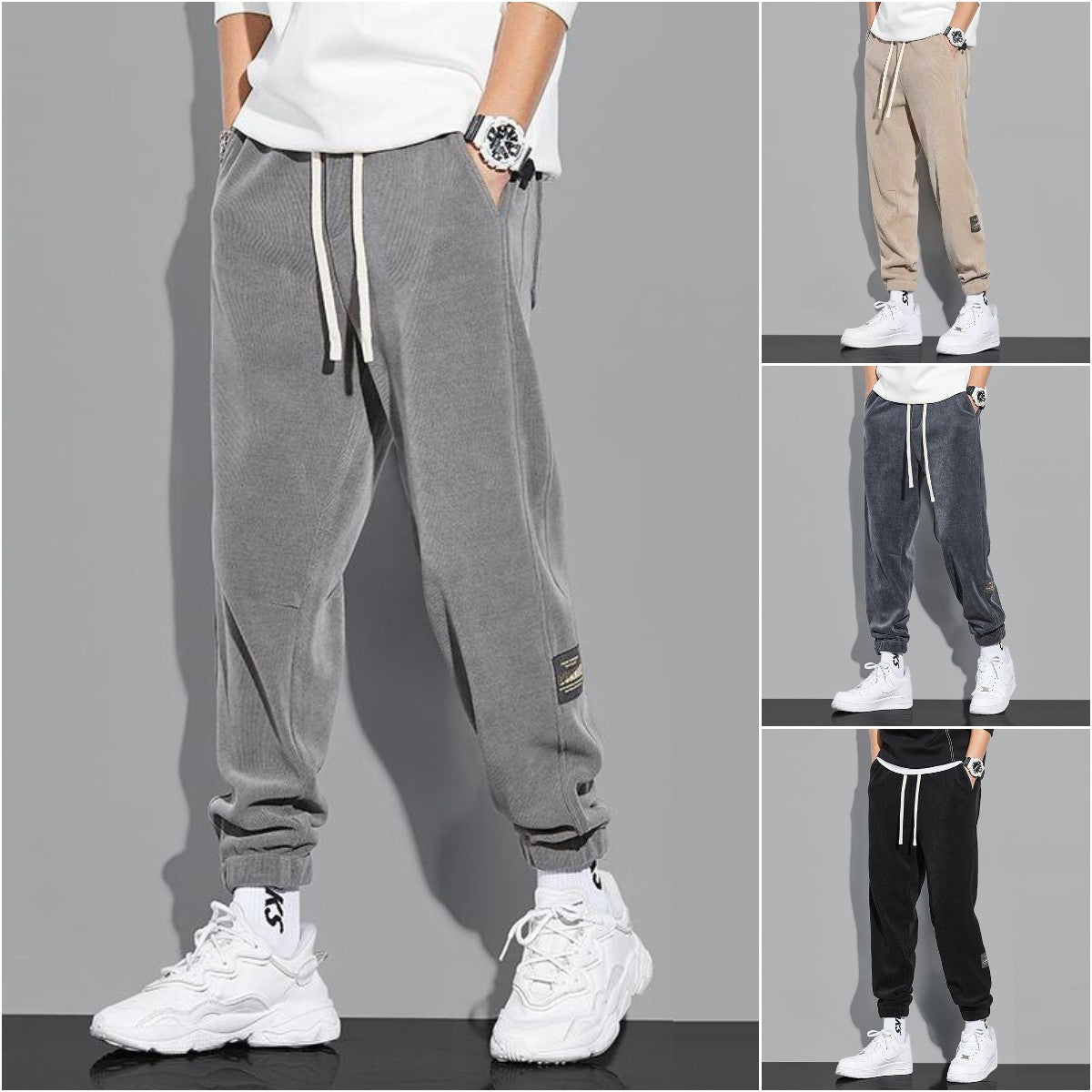 【S-5XL】 Zimowe, ciepłe spodnie sportowe dla mężczyzn, aksamitne spodnie na co dzień 3785739