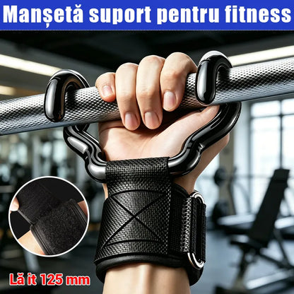 Set od 2 fitness kuke za bodybuilding i dizanje utega, proširena potpora 125 mm, protuklizne trake za zglobove, nosivost 250 kg za zgibove i mrtvo dizanje