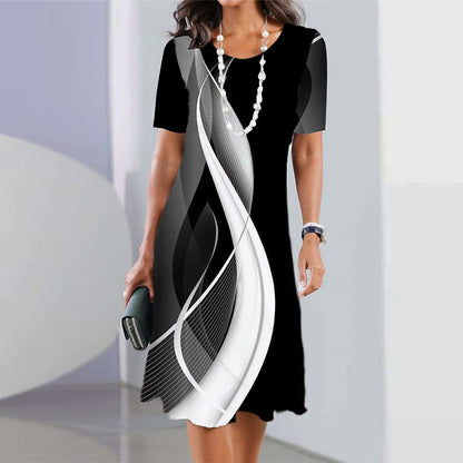 👗2024 damska elegancka sukienka z nadrukiem i okrągłym dekoltem 3668430