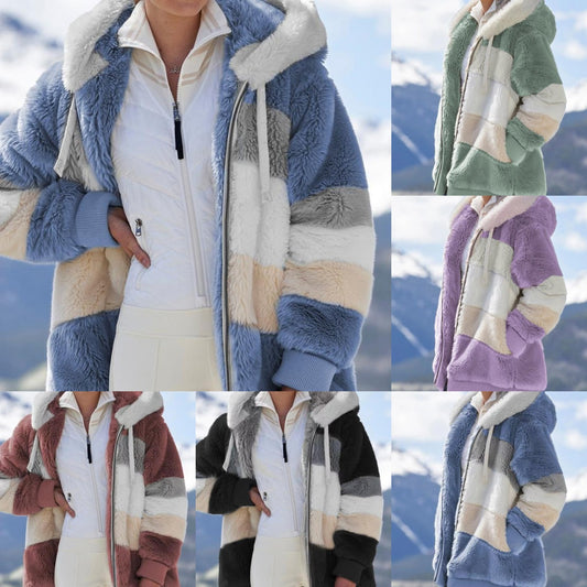 ❄️[S-5XL] 2025 nowa damska kurtka w grube, pluszowe kontrastowe paski