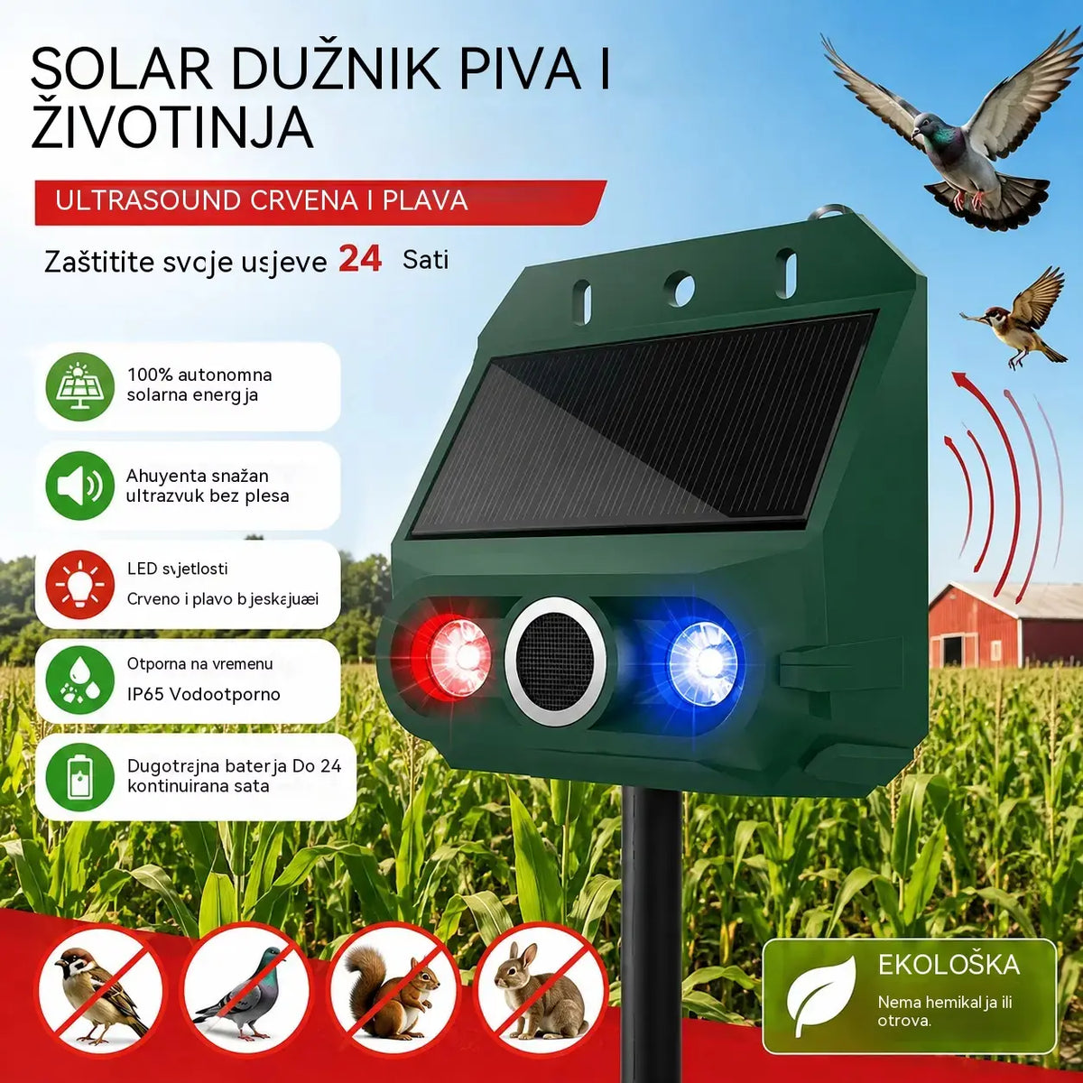 🔥Repelente solar ultrasónico para animales para exteriores: puede ahuyentar pájaros y animales.