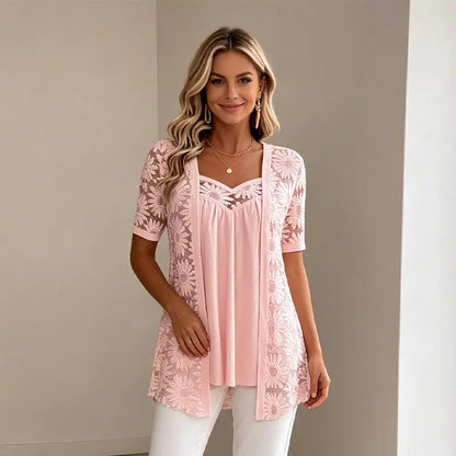 👚 Elegantan mrežasti top 2 u 1 s čipkom – modelira i mršavi trbuh, dostupan u 5 boja, veličine S–4XL! 🌸✨