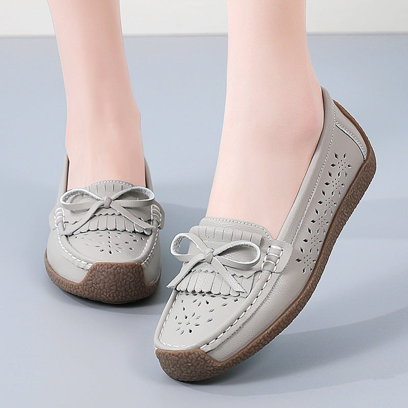 🌼Nowość w promocji👡Nowy model 2025🌼【rozmiary 35–44】Letnie damskie buty skórzane z ażurowym wzorem i frędzlami, przewiewne i wygodne