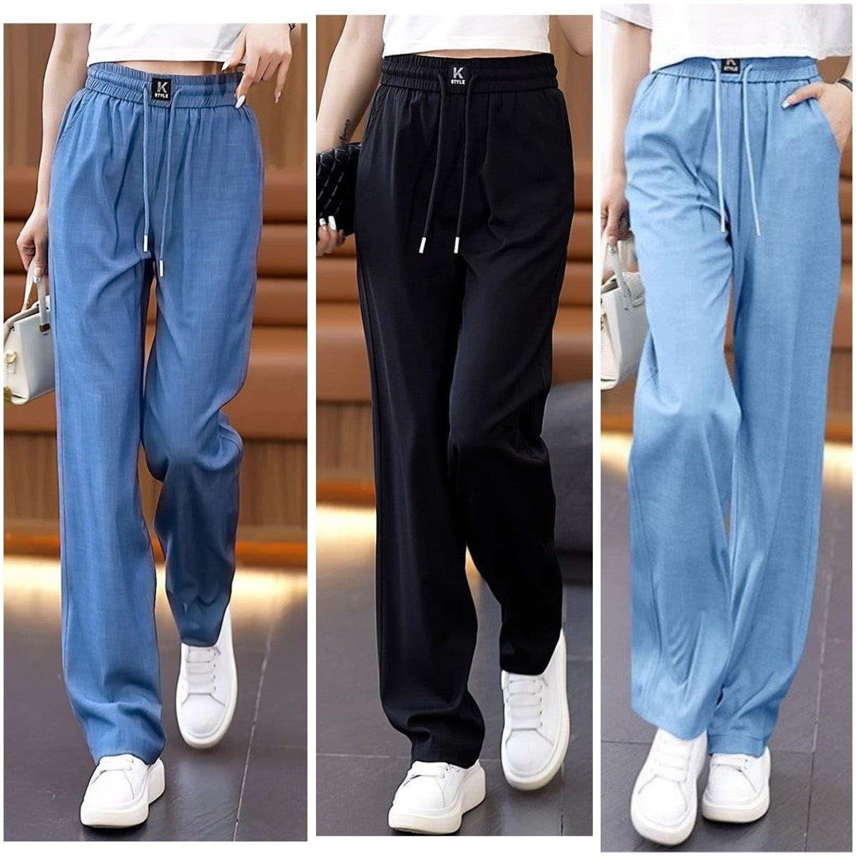 ❤️👖【S-3XL】2025 ice silk jeansy z wysokim stanem i szerokimi nogawkami spodnie casualowe proste spodnie, wygodne i oddychające