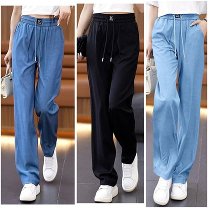 ❤️👖【S-3XL】2025 ice silk jeansy z wysokim stanem i szerokimi nogawkami spodnie casualowe proste spodnie, wygodne i oddychające