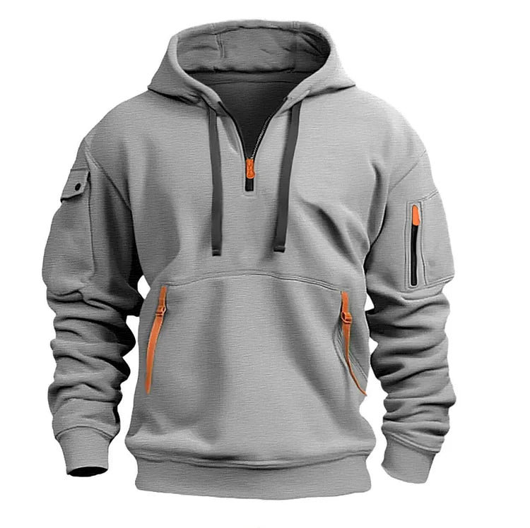【S-5XL】Męska sportowa bluza z kapturem zapinana na zamek i wiele kieszeni-3770240