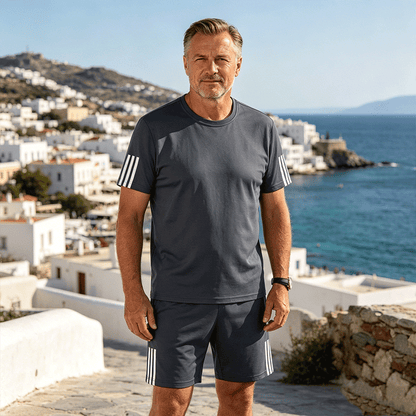 [Płatność przy odbiorze] Męski letni dwuczęściowy komplet sportowy: wygodny T-shirt z krótkim rękawem i szorty – idealny zarówno do noszenia na co dzień, jak i w domu.
