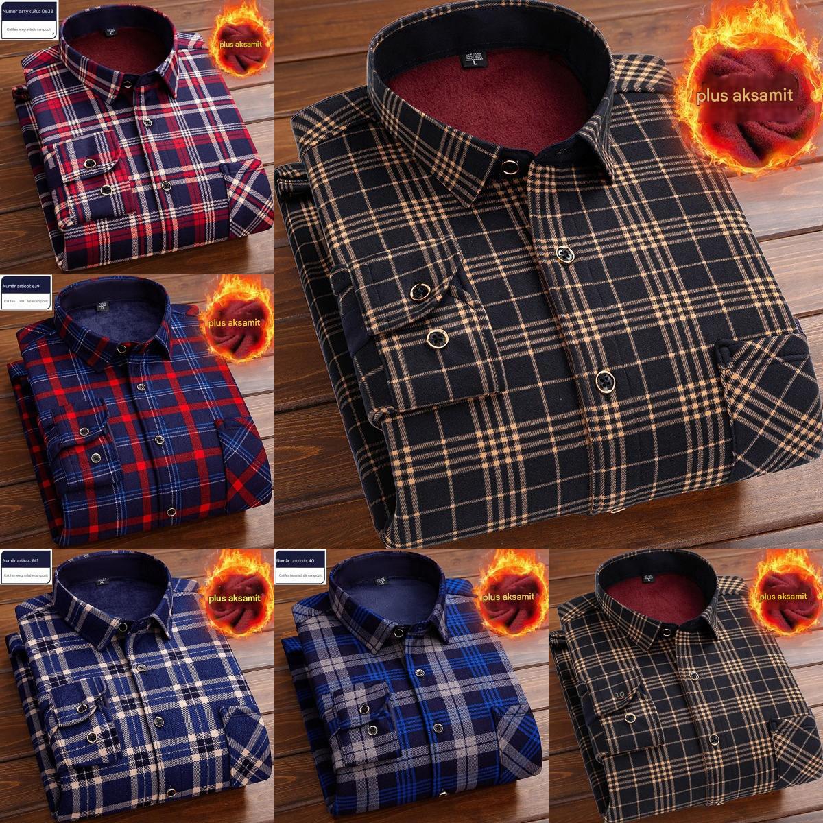 👔【L-4XL】Ciepła koszula w aksamitną kratę na jesień i zimę ✅【45-95kg】