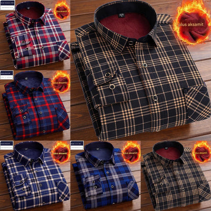 👔【L-4XL】Ciepła koszula w aksamitną kratę na jesień i zimę ✅【45-95kg】
