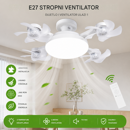 【50% popusta na narudžbe izvršene danas】Dron ventilator s četiri lopatice, žarulja E27 i daljinski upravljač