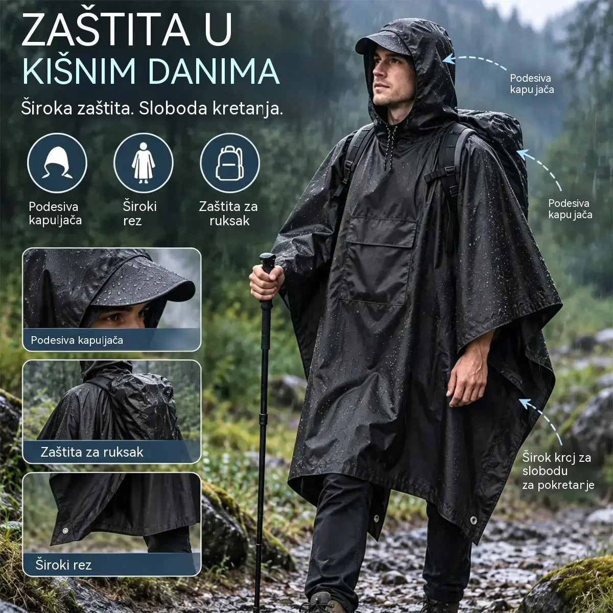 🏕️ 3-u-1 višenamjenska kabanica | Vodootporna kabanica + šator + podloga | Za planinarenje i kampiranje 🌧️